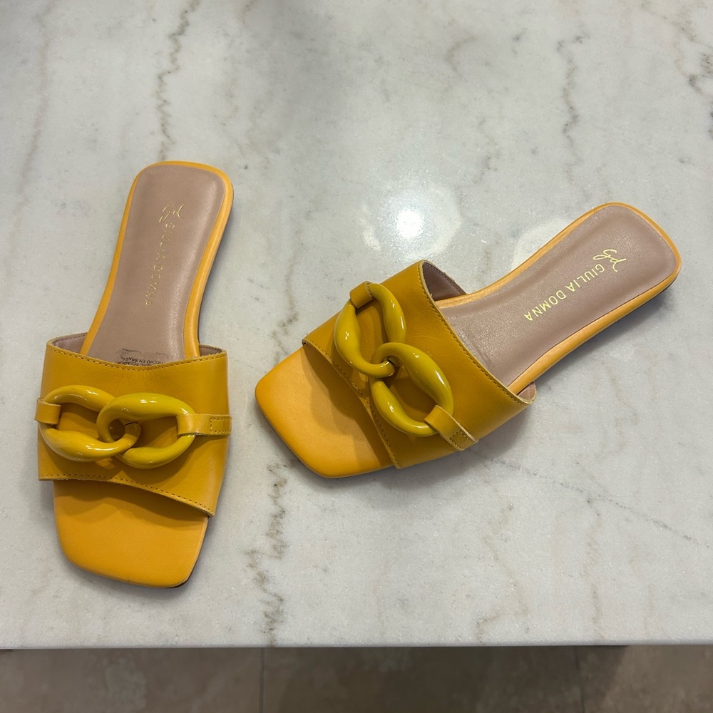 Yellow Chain Detail Mules by